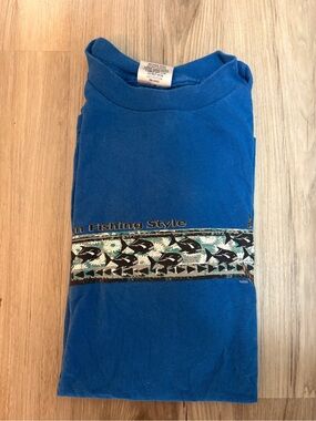 Blue Graphic Fishing Tee with Fish Band